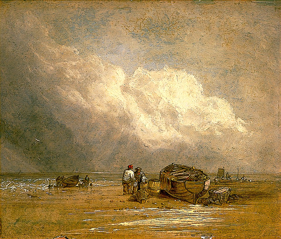 Fishermen on a Beach with Boats by Robert Ladbrooke
