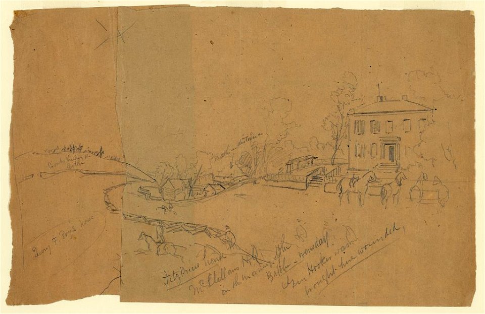 Fitz P(...) house McClellan's H.Q. on the morning of the battle, Wensday (sic), Gen. Hooker was brought here wounded LCCN2004661355