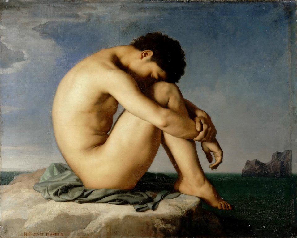 Flandrin, Hippolyte (1805-1864) - Jeune homme nu assis.. 1855 - Louvre