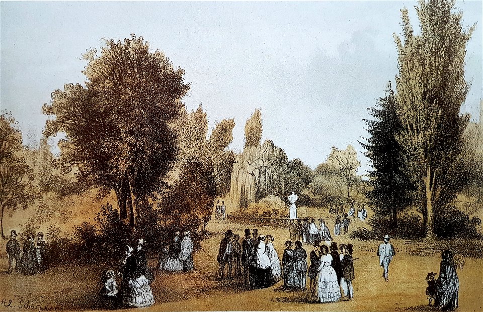 Flaneren in Stadspark Maastricht (A Schaepkens, ca 1860)