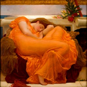 Flaming June, by Frederic Lord Leighton (1830-1896). Free illustration for personal and commercial use.