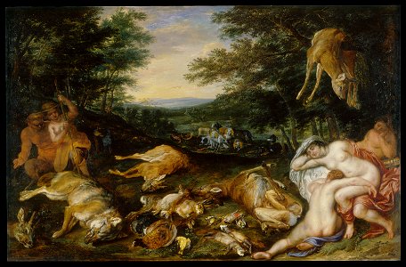 Flemish - Diana and Her Nymphs after Their Hunt - Walters 372498. Free illustration for personal and commercial use.