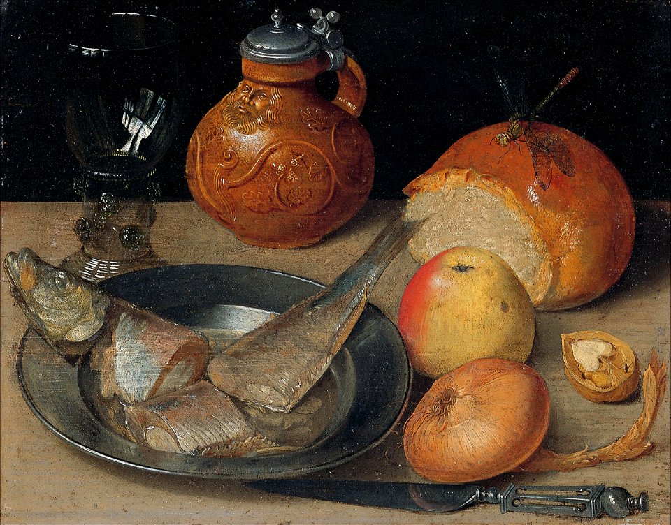 Georg Flegel - Stilleben mit Hering, Zinnteller und Bartmannskrug