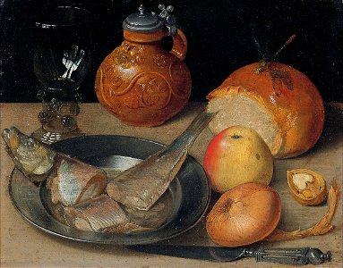 Georg Flegel - Stilleben mit Hering, Zinnteller und Bartmannskrug