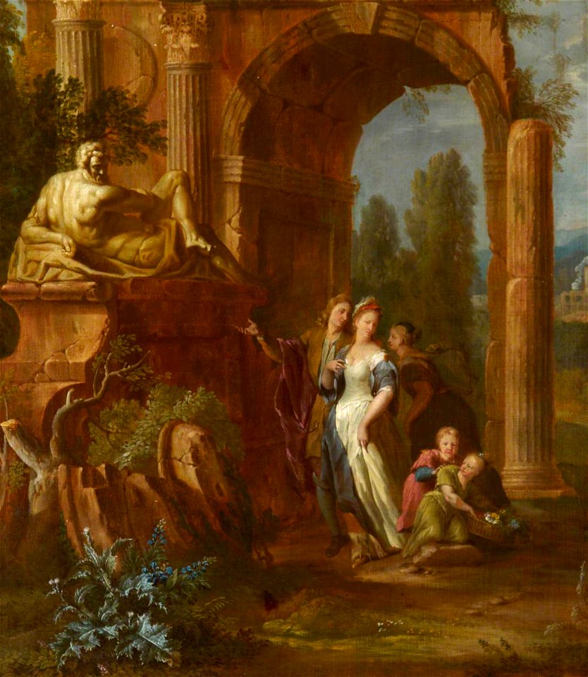 Flemish School - A Couple Admiring an Imaginary Tomb with Michelangelo's 'Giorno' on Top, among Classical Ruins - 1530115 - National Trust