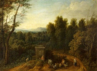 Flemish School - A Wooded Landscape with Peasants and Herdsfolk by a Monument - 732189 - National Trust