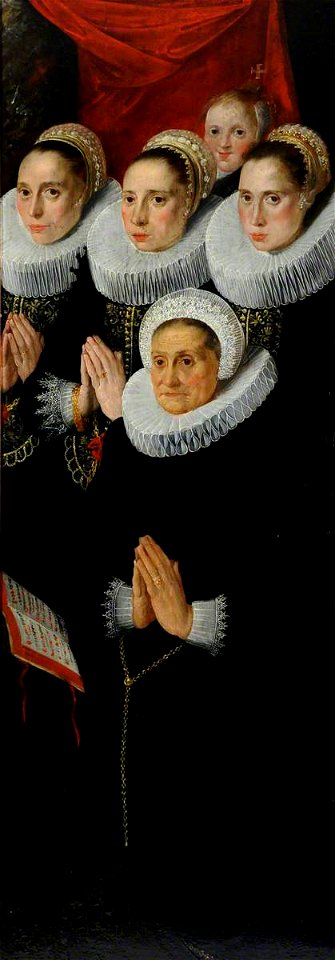 Flemish School - Part of a Diptych, Five Donor Figures of Women, Dressed in Black with White Ruffs, Praying (right wing, verso) - 1191202 - National Trust