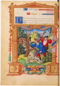Fleur de vertu - BNF Fr1877 f19v (scène de chasse)
