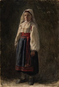 Flicka i dräkt. Akvarell av C.G. Hellqvist - Nordiska museet - NMA.0070047 (1). Free illustration for personal and commercial use.