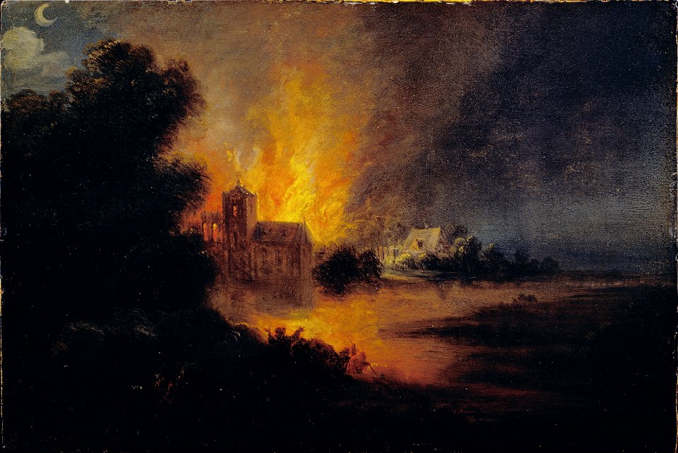 Flemish or Dutch - A Village on Fire - Google Art Project. Free illustration for personal and commercial use.