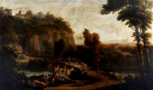 Flemish School - A Hilly Landscape with a Bridge over a River and Figures in the Foreground - 1129278 - National Trust