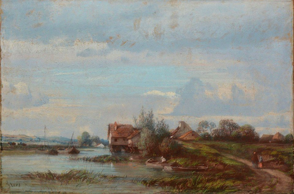 Camille Flers - Maisons et barques à la rivière