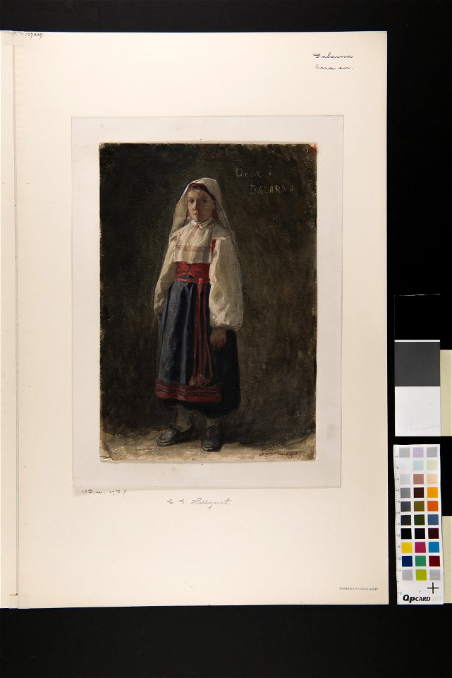 Flicka i dräkt. Akvarell av C.G. Hellqvist - Nordiska museet - NMA.0070047 (2)