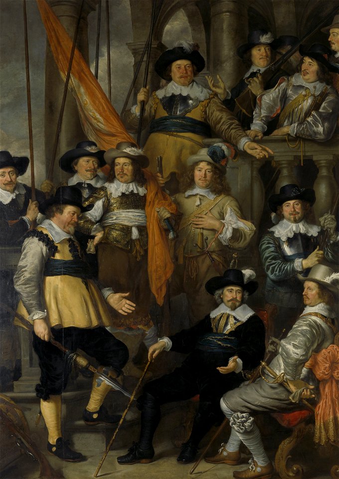 Officieren en andere schutters van wijk XVIII in Amsterdam onder leiding van kapitein Albert Bas en luitenant Lucas Conijn Rijksmuseum SK-C-371