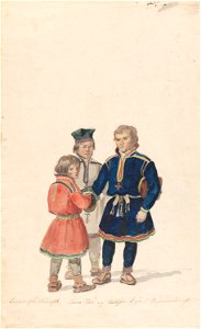 Johannes Flintoe - John Isaksen fra Karasjok, Anders Pedersen fra Tana og Hans Mortensen Kolpus fra Vadsø i sommerdrakter (kopi) - NG.K&H.B.08085 - National Museum of Art, Architecture and Design