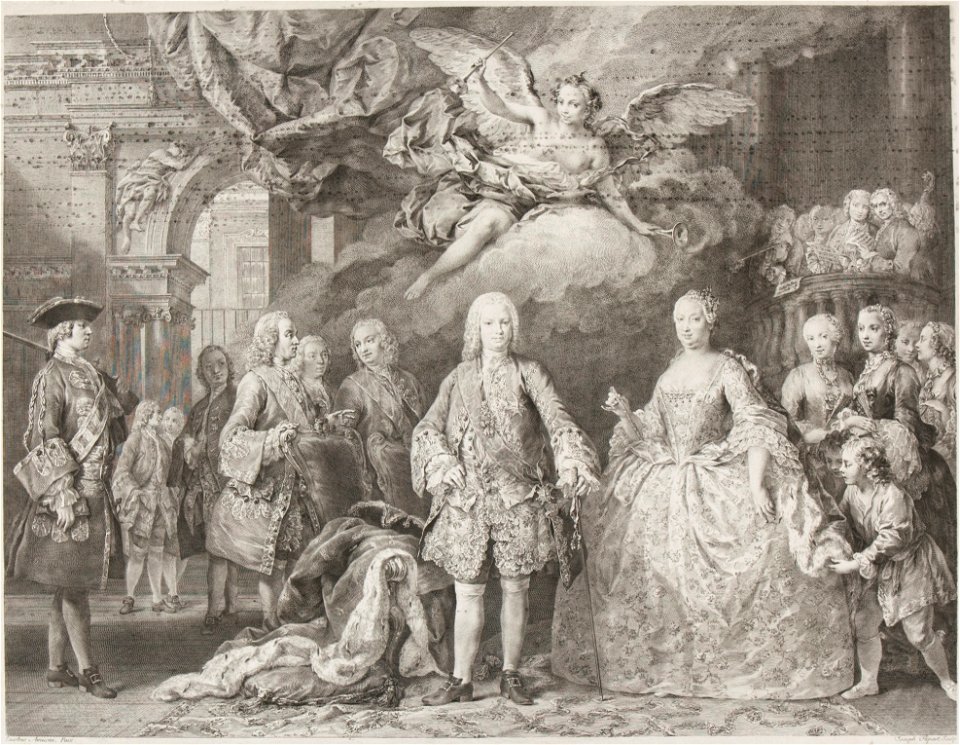 Flipart after Amigoni - Ferdinand VI of Spain and Barbara of Braganza with their court