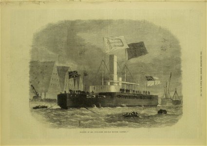 Floating of HM Twin-Screw Ironclad Monitor, Glatton - ILN 1871. Free illustration for personal and commercial use.