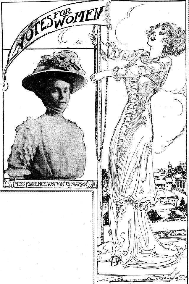 Florence Wyman Richardson of St. Louis in a photo and as sketched by Marguerite Martyn 1910