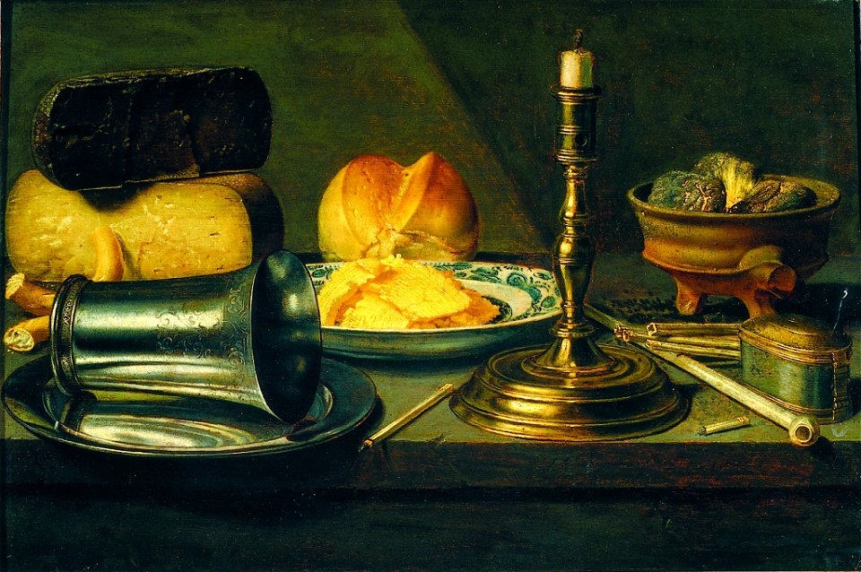 Floris van Schooten - Still-life- with cheese, candlestick, and tobacco
