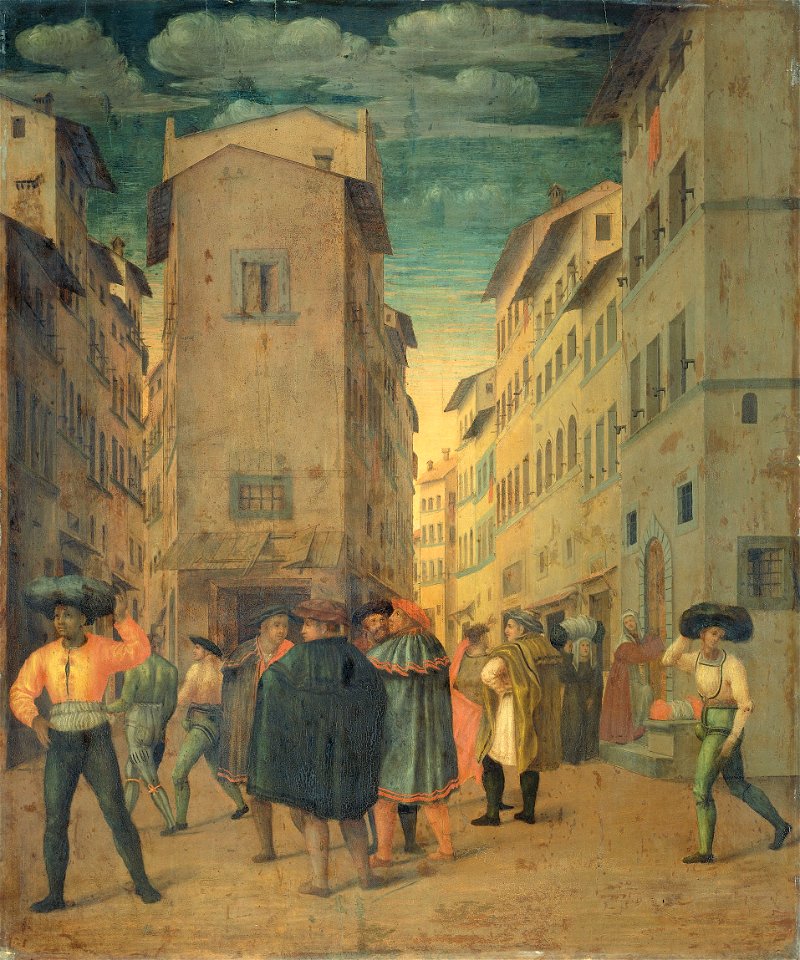 Florentijnse straatscène met twaalf figuren 1540-1560