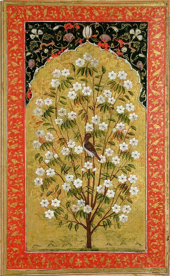Flowering tree with a bird under an architectural niche (6124546389)