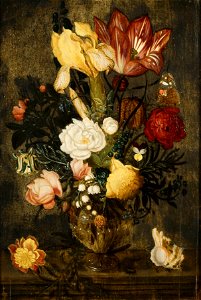 Flowers in a glass by atelier Ambrosius Bosschaert the Elder. Free illustration for personal and commercial use.