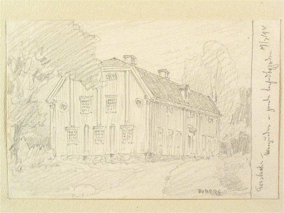 Flygel av Forsbacka herrgård, Dalsland. Teckning av Ferdinand Boberg - Nordiska museet - NMA.0088032