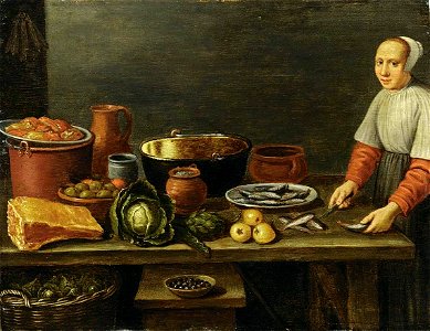 Floris Gerritsz. van Schooten - Kitchen Still-Life - WGA21045. Free illustration for personal and commercial use.