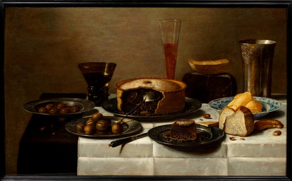 Floris van Schooten - A Still-life with Bread, Cheese and a cut Pie