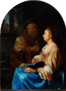 FM-102-Frans van Mieris-The Childs Lesson. Free illustration for personal and commercial use.