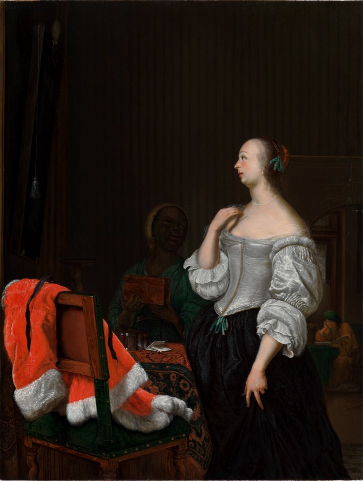 FM-121-Frans van Mieris-A Woman Standing before a Mirror