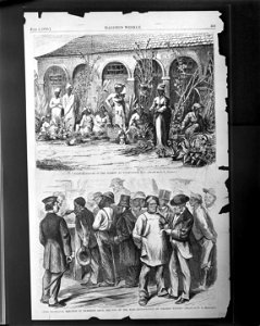 Flower-sellers in the market at Washington, D.C. - drawn by A.L. Jackson. First municipal election in Richmond since the end of the war - registration of colored voters - drawn by W.L. LCCN2010652202