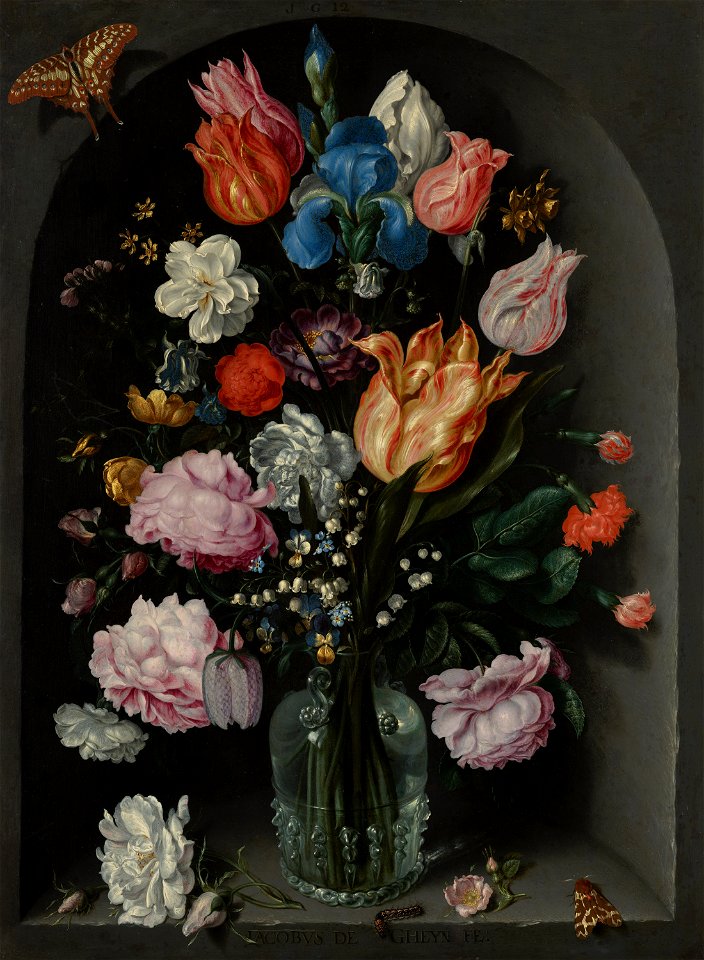 Flowers in a Glass Flask by Jacob de Gheyn (II) Mauritshuis 1077