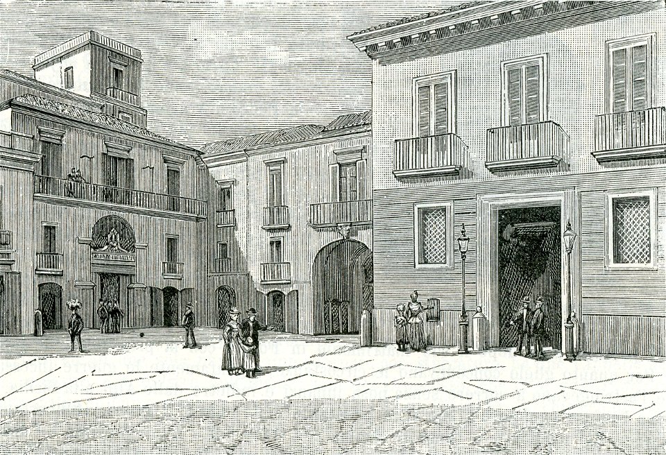 Foggia casa municipale e piazza municipio xilografia di Barberis