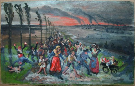 Flucht vor einem StadtbrandÖl auf Karton ca. 25 x 40 cm