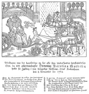 Flyveblad i anledningen af dronning Caroline Mathildes ankomst til København 8. november 1766