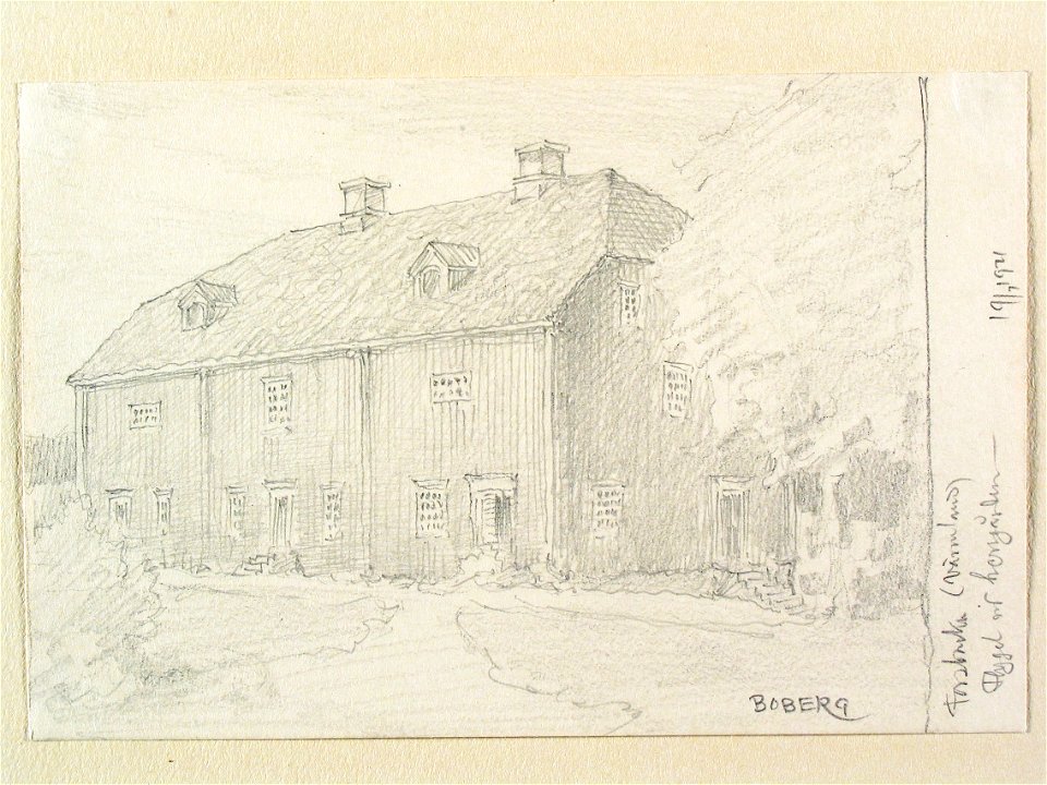 Flygel av Forsbacka herrgård, Dalsland. Teckning av Ferdinand Boberg - Nordiska museet - NMA.0088034