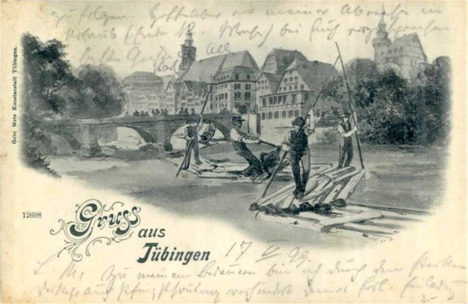 Flößer auf dem Neckar (AK 12698 Gebr. Metz 1899)