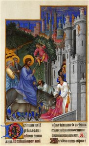 Folio 173v - The Entry into Jerusalem. Free illustration for personal and commercial use.