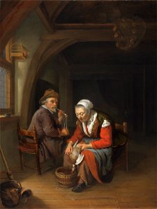 FM-100-Frans van Mieris-An Elderly Couple in an Interior. Free illustration for personal and commercial use.