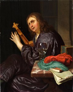 FM-111-Frans van Mieris-A Man Tuning a Violin. Free illustration for personal and commercial use.