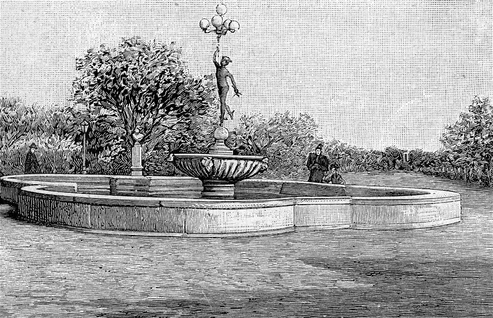 Foggia – Villa comunale, fontana centrale del Mercurio (xilografia)