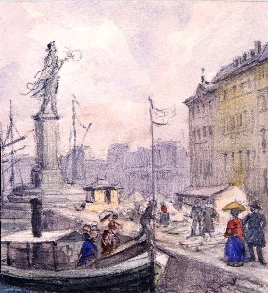 Folk som promenerar på Skeppsbron. Fritz von Dardel - Nordiska Museet - NMA.0043716c