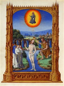Folio 109v - The Baptism of Christ. Free illustration for personal and commercial use.