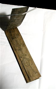 Folding palm leaf with stupas, flowers, human figures (6125150666)