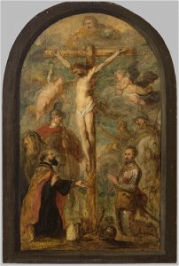 Follower of Anthony van Dyck - The Crucifixion, with a Bishop, a Saint, and a Donor in Armor, W1902-1-8