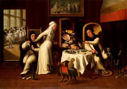 Follower of Pieter Aertsen (1508-75) - Friars in a Nunnery - RCIN 406051 - Royal Collection
