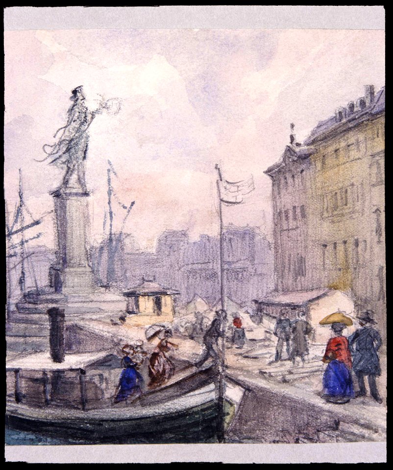 Folk som promenerar på Skeppsbron. Fritz von Dardel - Nordiska Museet - NMA.0043716