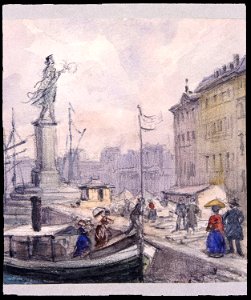 Folk som promenerar på Skeppsbron. Fritz von Dardel - Nordiska Museet - NMA.0043716