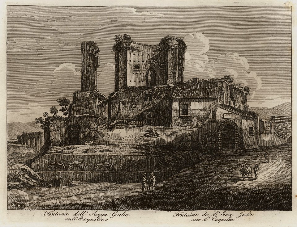 Fontana dell' Acqua Giulia sull' Esquilino - Li Monumenti Piú Celebri Di Roma Antica E Moderna Disegnati Da Vero Ed Incisi Dai Migliori Artisti Rome Presso Po - 1850